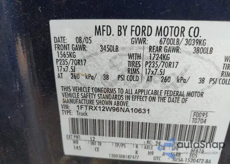 2006 Ford F-150 Stx/Xl/Xlt z USA, uszkodzony, nr VIN 1FTRX12W96NA10631